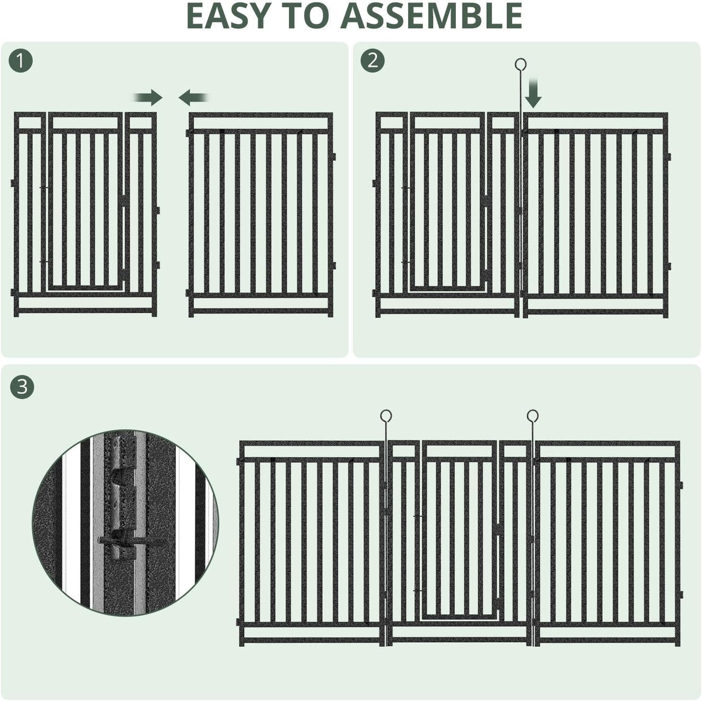 Decorative Garden Fence Metal Dog Fence Outdoor for Yard, 18ft (L) × 40in (H), 7 Panels + 1 Gate, Heavy Duty Animal Barrier Fencing for Patio & Flower Bed, No Dig, Black-Silver