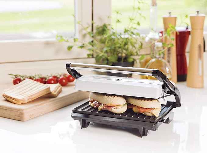 Bestron Grill a contatto per toast e panini, Rivestimento antiaderente, Viva Italia, 700 W, Bianco