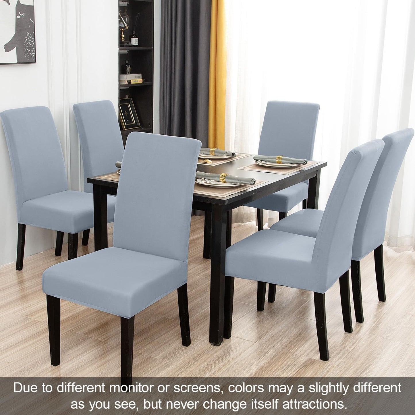 JQinHome 6 Pcs Dining Chair Slipcover,High Stretch Removable Washable Chair Seat Protector Cover for Home Party Hotel Wedding Ceremony(Light Grey)