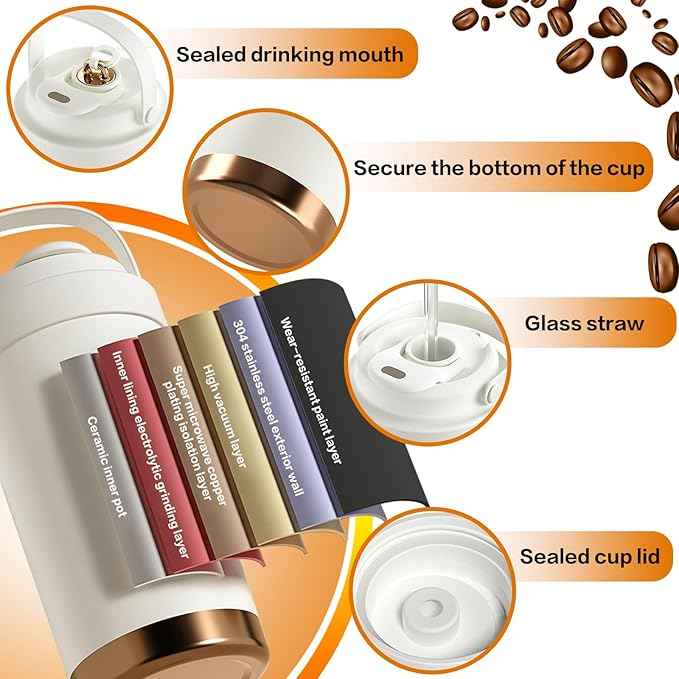 26oz Water Bottle Ceramic Coated Multi-Use Tumbler - 3-in-1 Drinking Modes, Thermal Insulation, Silicone Strap, Portable Travel Mug (White)