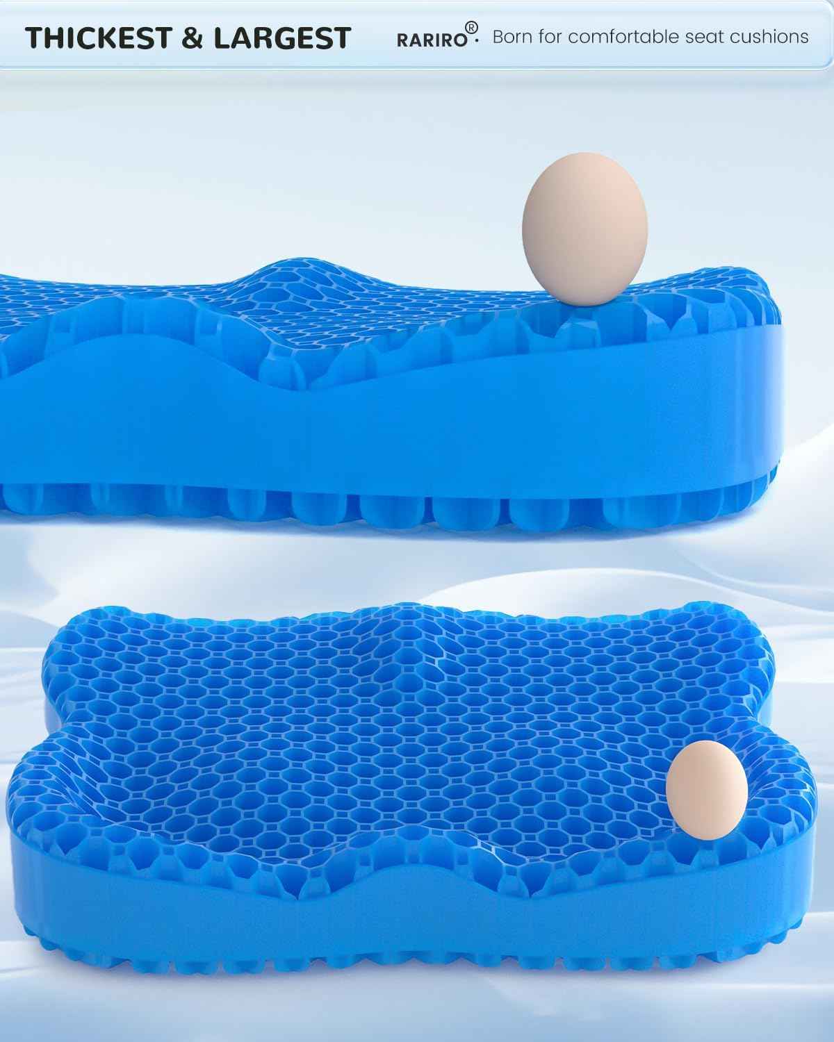 Gel Seat Cushion for Long Sitting(Enlarged & Thickened), Cooling Pressure Relief Seat Cushion for Wheelchair, Driving, Kayak, Office Desk Chair Seat Pad Gel for Heavy People[Blue-19.7" Large]