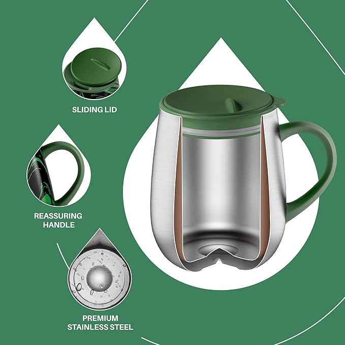 Ideus 16 oz (470 ml) Insulated Coffee Mug with Handle and Lid, Double Wall Stainless Steel Vacuum Thermal Coffee Mug, Travel Coffee Cup Thermal Cup for Home and Office (Green Zebra)