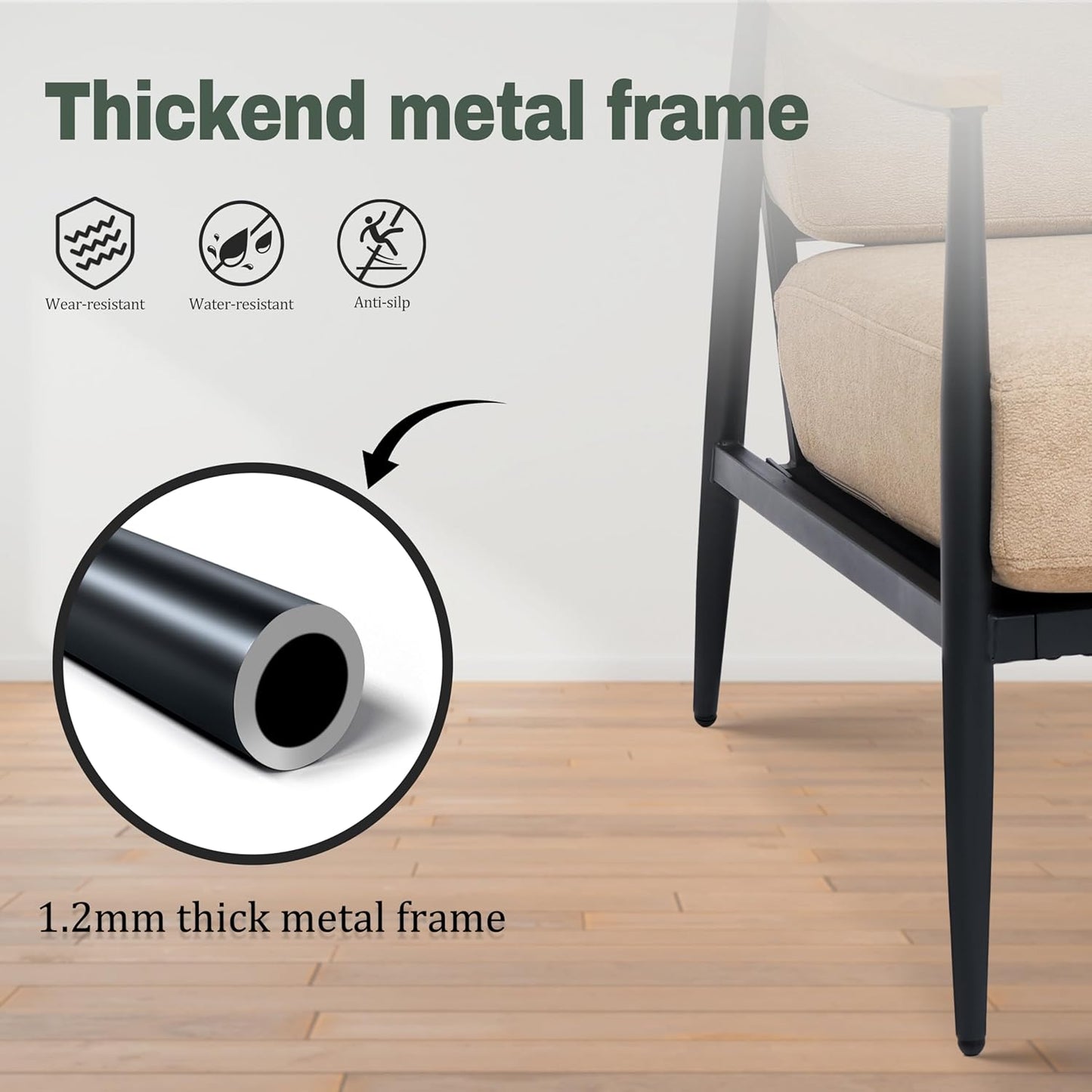 Modern Accent Chair for Living Room Bedroom Mid Century Arm Chair Upholstered Office Accent Chair Comfy Waiting Room Chair with Metal Frame, Khaki