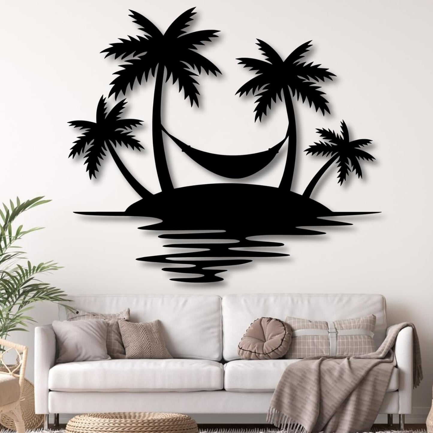 Palm Tree Metal Wall Decor,Palm Tree Outdoor Wall Art,Tropical Palm Tree Wall Decorations for Living Room,Outdoor Wall Decorations for House(24"×21",Black)