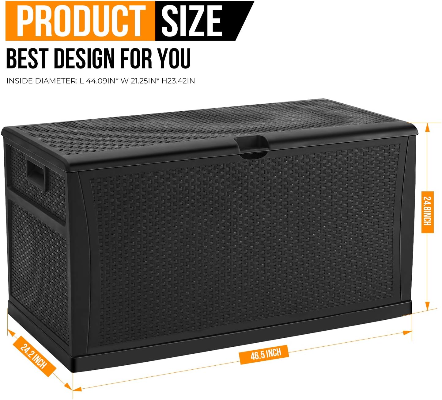 Deck Box Plastic Rattan Storage Box Outdoor for Storage and Organization 120 Gallon Black
