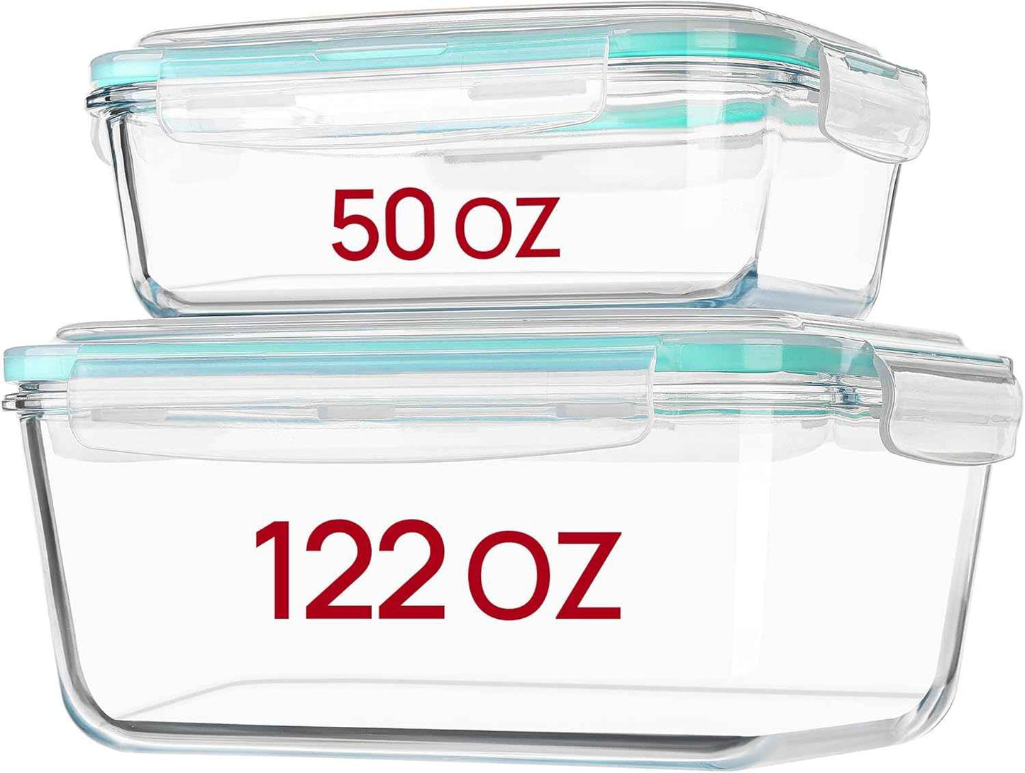 Vtopmart 122oz+50oz Large Glass Food Storage Containers with Airtight Lids, Big Glass Containers for Roasting Chicken, Baking Casseroles, Food Storage, Meal Prep, Fruits, Thanksgiving Meals, BPA-Free