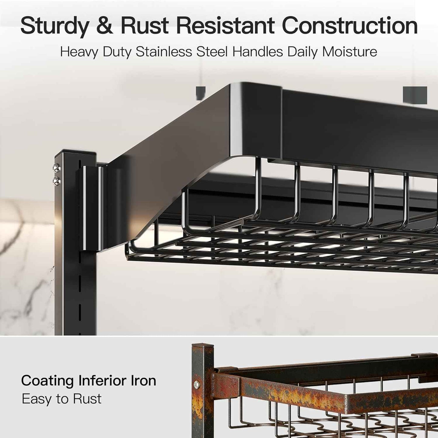 3 Tier Extra Large Stainless Steel Expandable Over The Sink Dish Drainer Drying Rack, Rust Proof Metal, Space Saving, Modern Black Big Capacity Extendable Plate Strainers Above Kitchen Counter