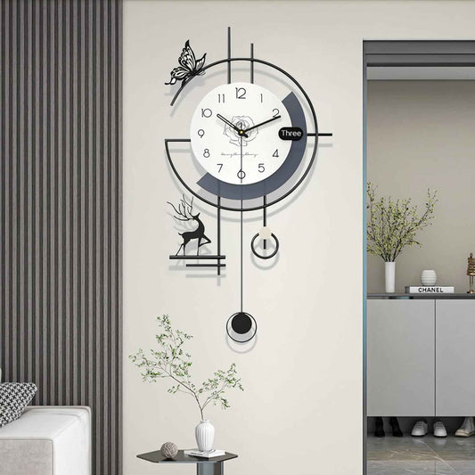 Modern Wall Clock, Large Wall Clocks for Living Room Decor, 3D Silent Clock Wall Decor, Battery Operated, Non Ticking Wall Clock for Bedroom Office Kitchen Decoration (Black White, 17.7X33.5 Inch)