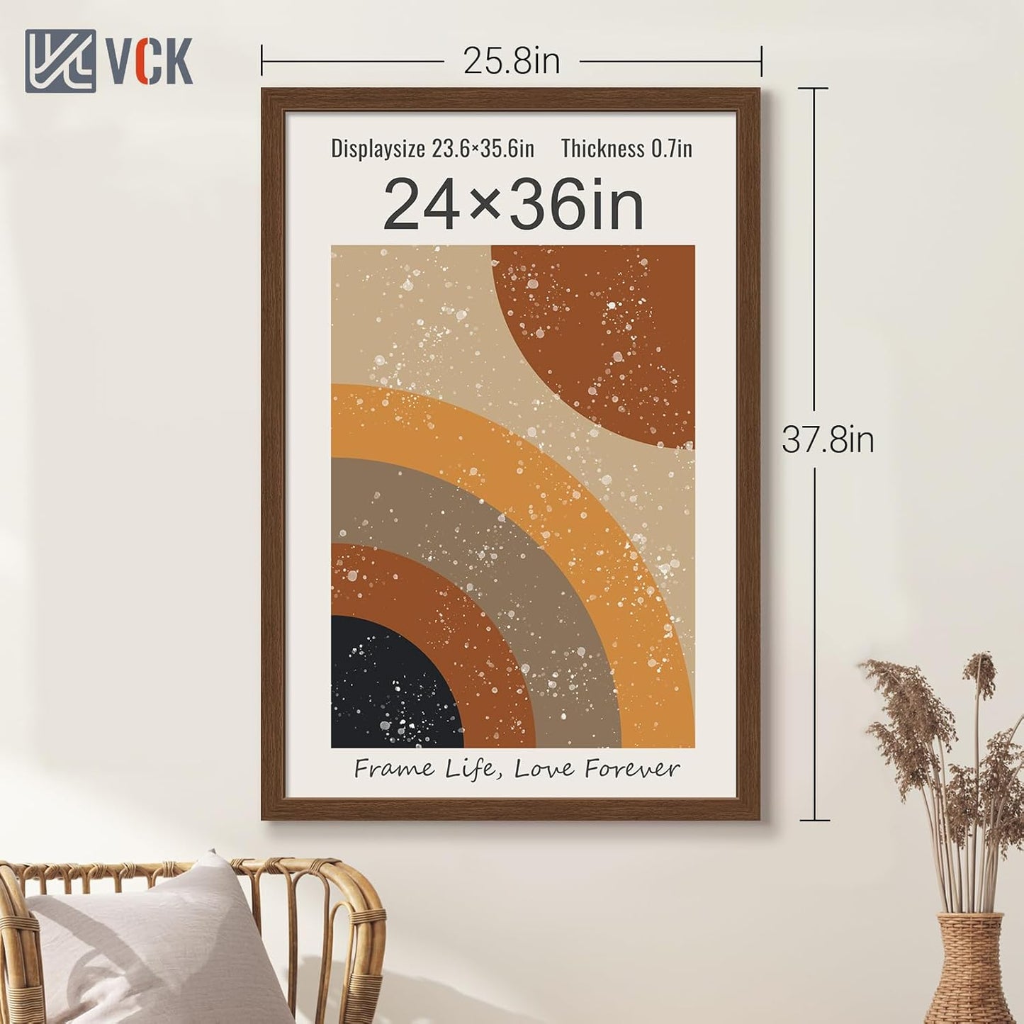 VCK 24x36 Brown Poster Frame 3 Pack, Wood Picture Frame with Exclusive Wood Grain, Wall Mounting Hanging