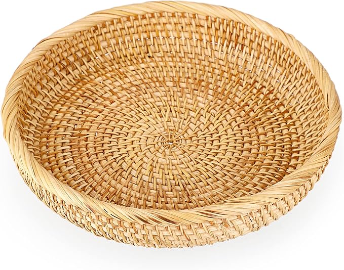 Hipiwe Small Round Keys Basket Bowl for Entryway 8.6" Hand-woven Wicker Storage Basket Rattan Decorative Basket Fruit Candy Cake Food Serving Baskets Tray for Keys, Wallet, Cell Phone