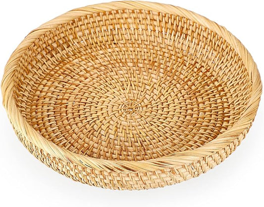Hipiwe Small Round Keys Basket Bowl for Entryway 8.6" Hand-woven Wicker Storage Basket Rattan Decorative Basket Fruit Candy Cake Food Serving Baskets Tray for Keys, Wallet, Cell Phone