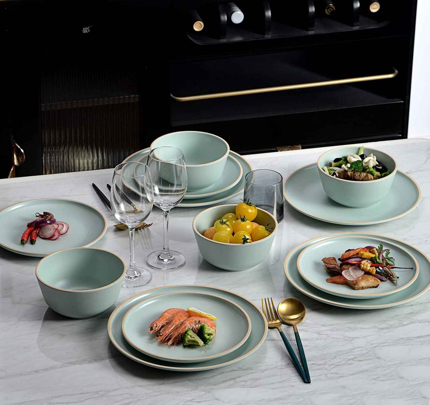 Melamine Dinnerware Sets, Plates and Bowls Sets 12 Pcs, Melamine Plates, Dish Set for 4, Unbreakable Dinnerware Set for Party, BPA Free, Suitable Indoors and Outdoors (Mint Green)