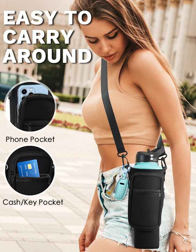 32 oz Insulated Water Bottle with Straw - Cold 48H & Hot 12H, Metal Water Bottle with Auto Spout Lid, Strap Carrier Pouch, Paracord Handle & Protective Boot, Travel Coffee Flask for Car Gym Office