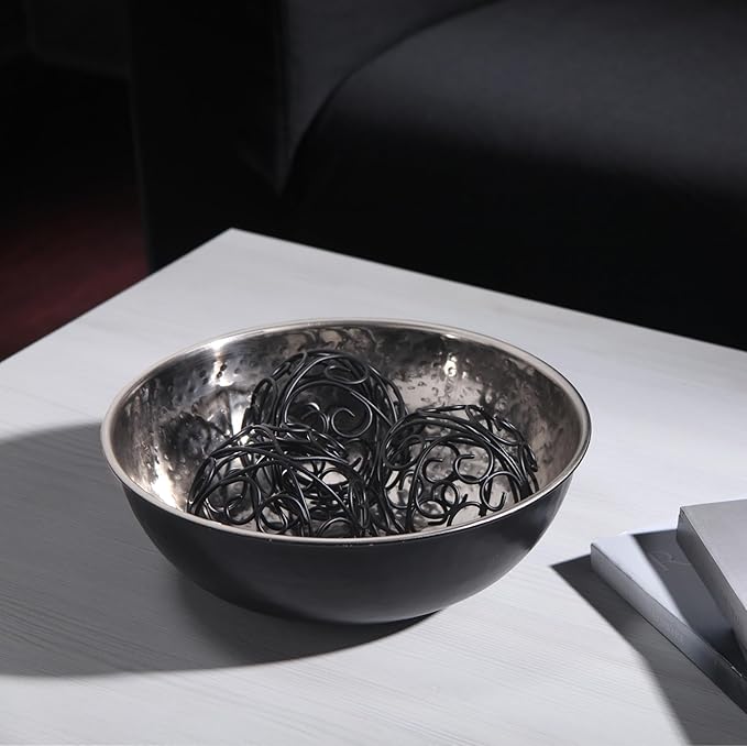 Hosley Metal Decorative Bowl Nickle & Black Finish, 10.25" Diameter – Perfect for Potpourri, LED Candles, Weddings, Centerpieces, Events & Home Décor