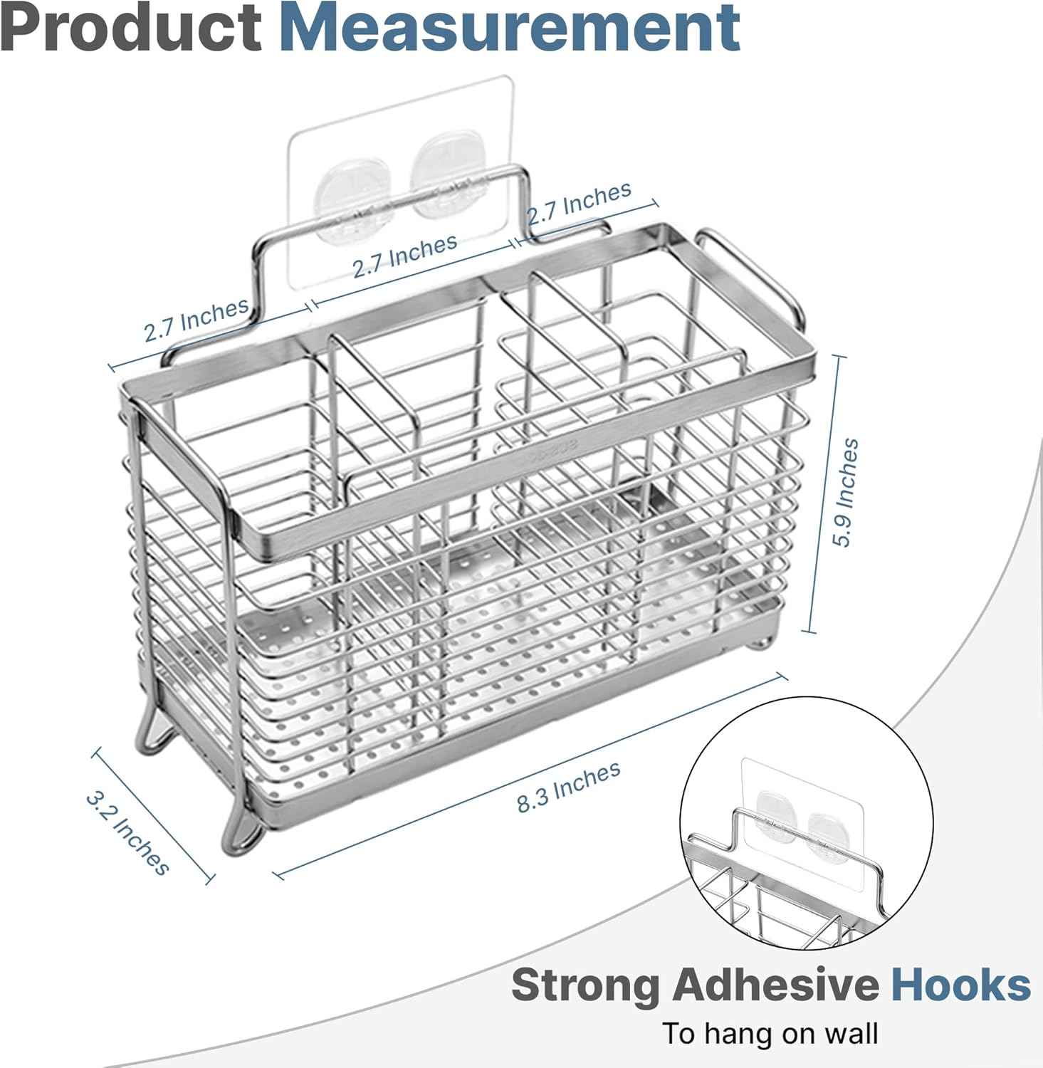 KESOL Stainless Steel Utensil Holder, Utensil Drying Rack with 3 Divided Compartments, Rust-Resistant Utensil Drying Basket, Silverware Drying Basket, Utensil Drainer for Dish Rack