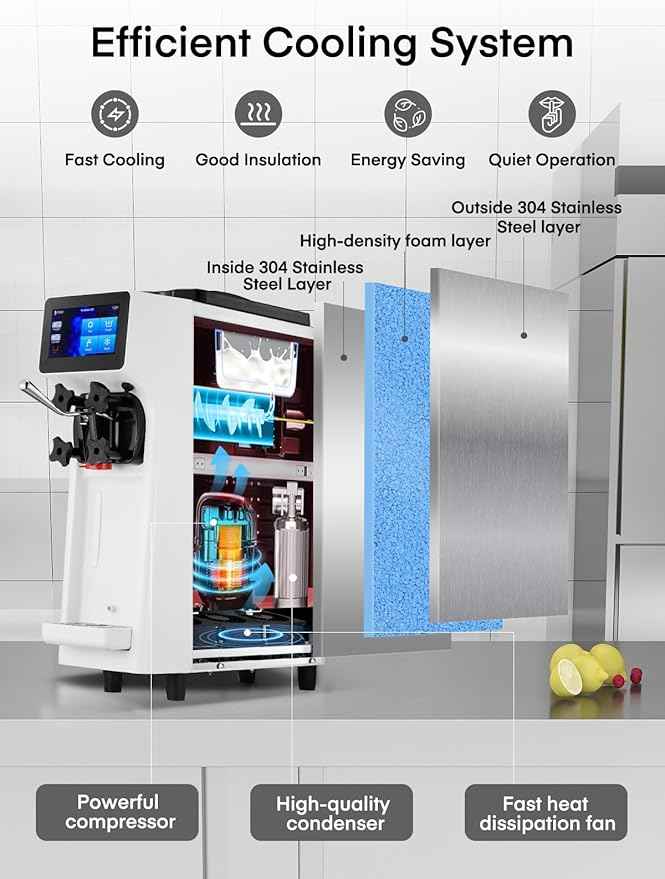 Commercial Ice Cream Machine, 2.6-5.3 Gal/h Soft Serve Ice Cream Machine with 4L Hopper & 1.6L Cylinder, Pre-Cooling & Auto Clean, Touch LCD for Snack Restaurants Bars (white, 4L)