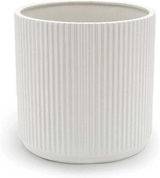 Amazon Basics Fluted Ceramic Round Planter, 8-inch, White