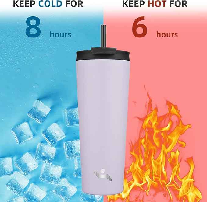 Konokyo 26 OZ Insulated Tumbler with Lid and 2 Straws Stainless Steel Water Bottle Vacuum Travel Mug Coffee Cup,Taro