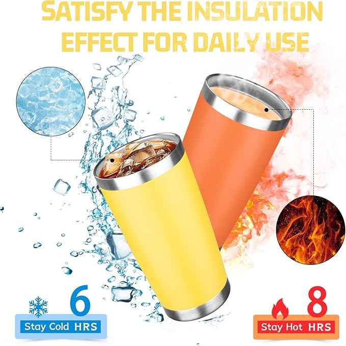 20oz Tumbler with Lid Double Wall Vacuum Insulated Travel Coffee Mug Stainless Steel Thermal Cup Powder Coated Sturdy Coffee Tumbler Bulk for Hot and Cold Beverages (Green-Teal-Orange-Yellow,4)