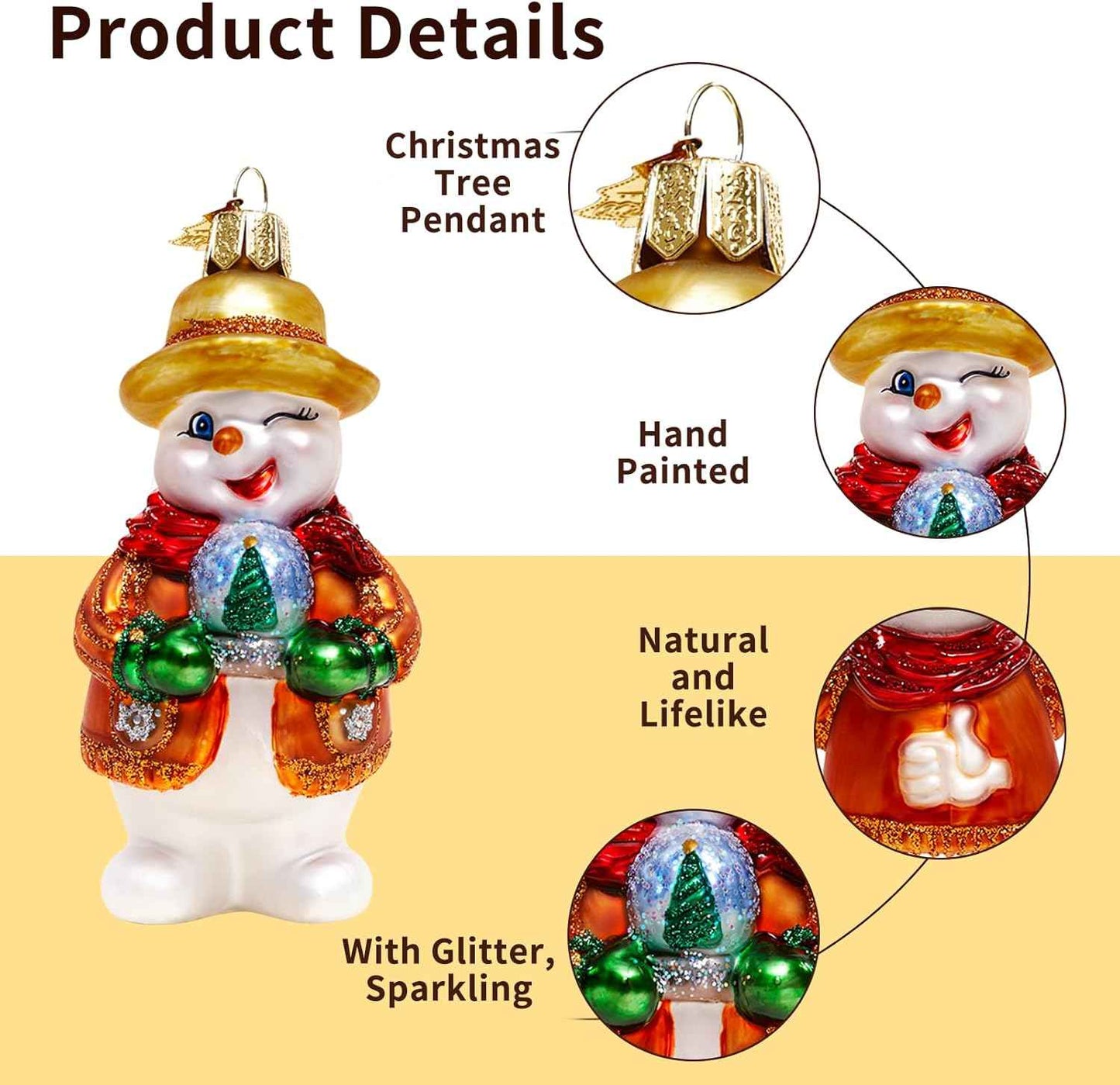 Christmas Tree Ornaments,Blown Glass Snowman Ornament,Snowman Collection Figurine Hanging Ornaments, Christmas Decorations for Xmas Tree Holiday Party Home Gifts