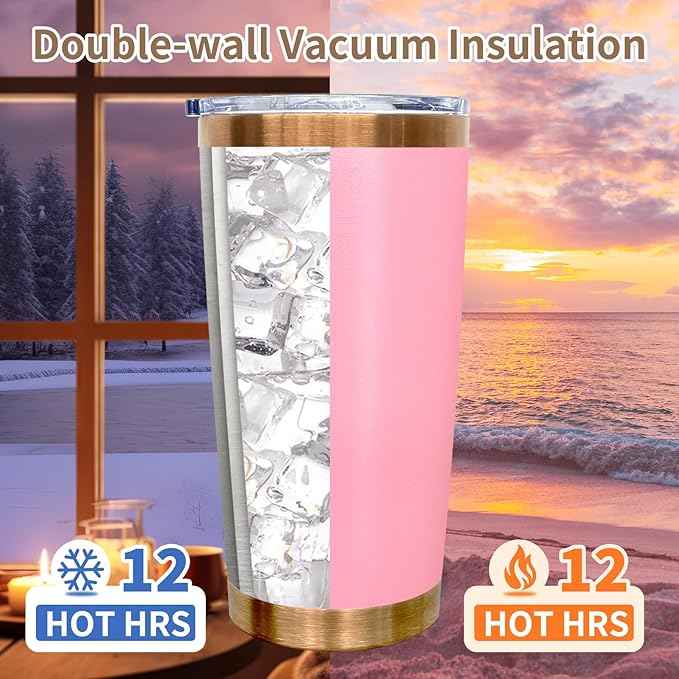 20 oz Tumblers Stainless Steel Tumbler with Lid and Straw Insulated Copper Coffee Mug for Laser Graving 35oz Powder Coated Cup(Pink1 pack)