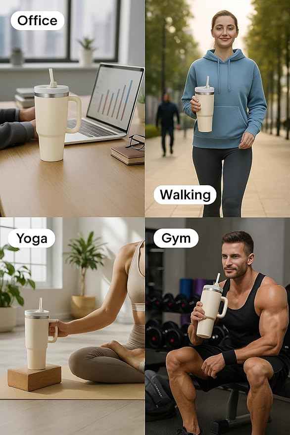 40 oz Tumbler with Handle and Straw | Insulated Stainless Steel Travel Mug with Leak Proof Lid | Cup Holder Friendly | BPA Free | Keeps Cold 12 Hours Hot 8 Hours