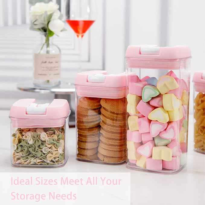 U-QE Airtight Food Storage Containers -8 Piece BPA Free Clear Plastic Airtight Containers with Easy Lock Lids for Kitchen Pantry Organization and Storage - Sugar, Flour, Cereal, Labels & Marker