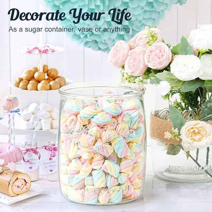 2 Pack Cookie Jar, 1 Gallon Glass Jar with Airtight Lids - Large Wide Mouth Mason Jar for Kitchen Pantry& Laundry Room, Glass Apothecary Canisters Sets for Candy, Flour, Rice, Coffee, Display