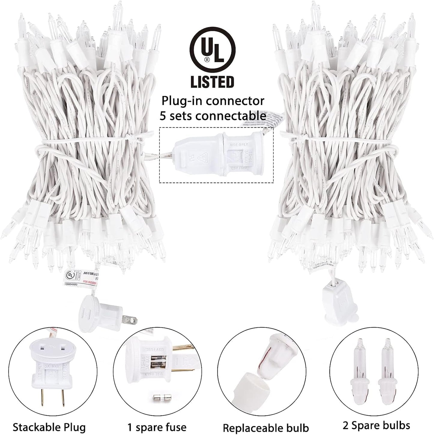 Clear Christmas Lights Set 100 Count 25 Feet Incandescent Bulb Mini String Lights for Indoor Christmas Tree Garland Birthday Wedding Party Festival Decoration, White Wire