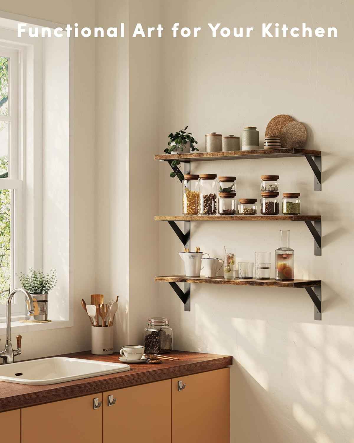 Floating Shelves for Wall, Wall Mount Book Shelf, Hanging Shelves, Wall Bookshelf for Bedroom, Office, Living Room (Rustic Brown, 23 Inches)