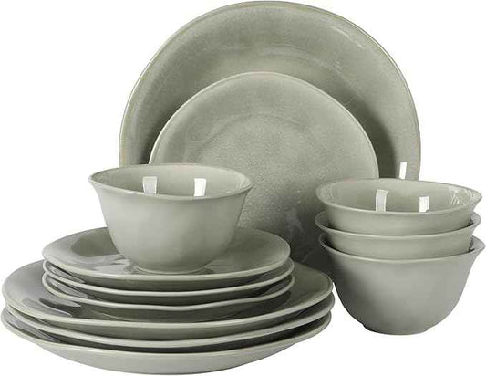Gibson Elite Port Barton Plates and Bowls Sets, 12-Piece Stoneware Dinnerware Sets, Reactive Glaze Dish Set - Green
