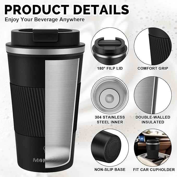 MOMSIV 17oz Travel Mug, Insulated Coffee Cup with Leakproof Lid, Vacuum Stainless Steel Double Walled Reusable Tumbler for Hot and Cold Water Coffee and Tea In Travel and Car