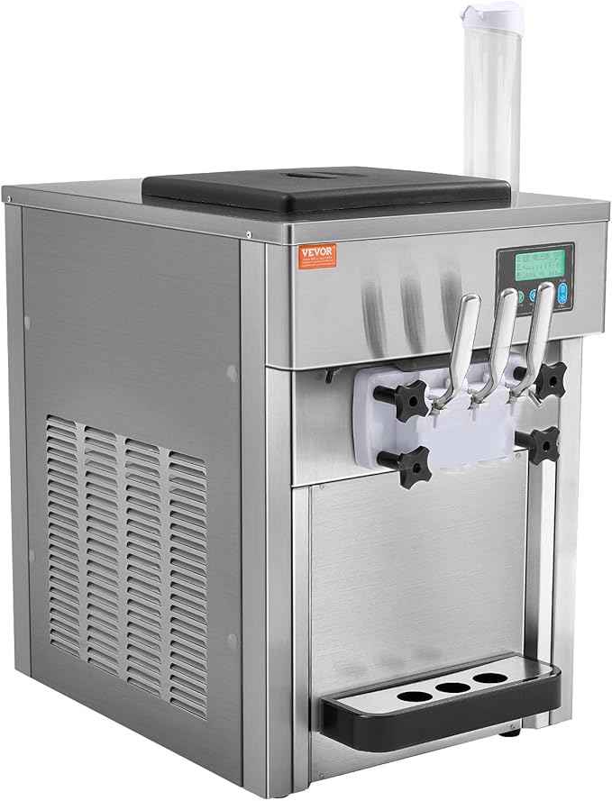 VEVOR Commercial Ice Cream Machine, 21 QT/H Soft Serve Ice Cream Maker with LCD Panel Auto Clean 3-Flavor Pre-cooling for Restaurant Snack Bar