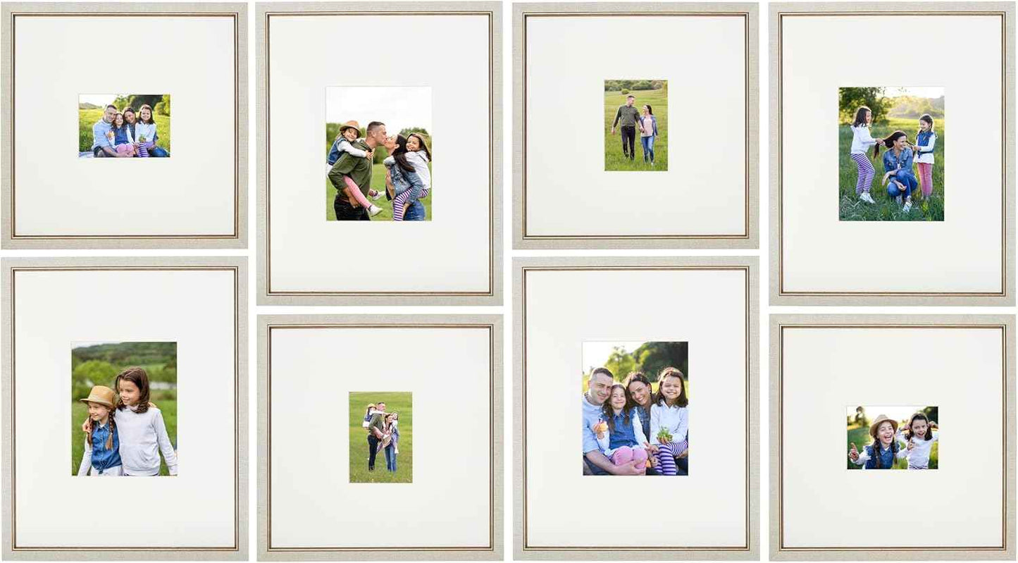 Camden Reed Gallery Wall Frame Set, 8 Pieces, 16x20 and 16x16 Inch Matted Frames, for 8x10 and 5x7 Photos, Ivory and Gold