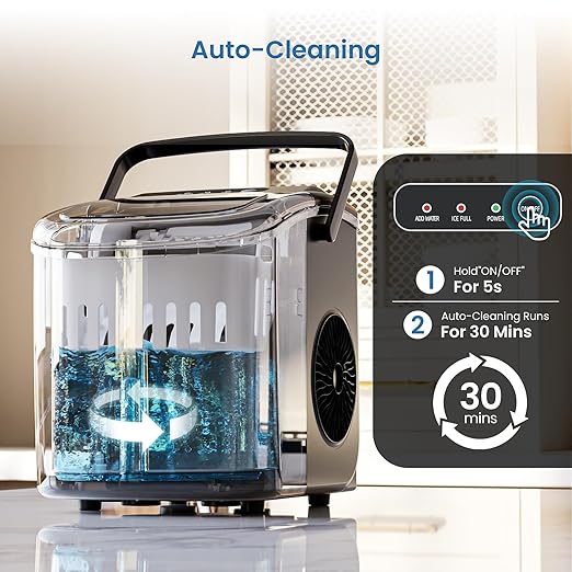 Antarctic Star Ice Makers Countertop with Handle, 9 Bullet Ice Cubes in 6 Mins, 26lbs/Day, Portable Ice Machine with Auto-Cleaning, Basket and Scoop for Home, Kitchen, Office, Party