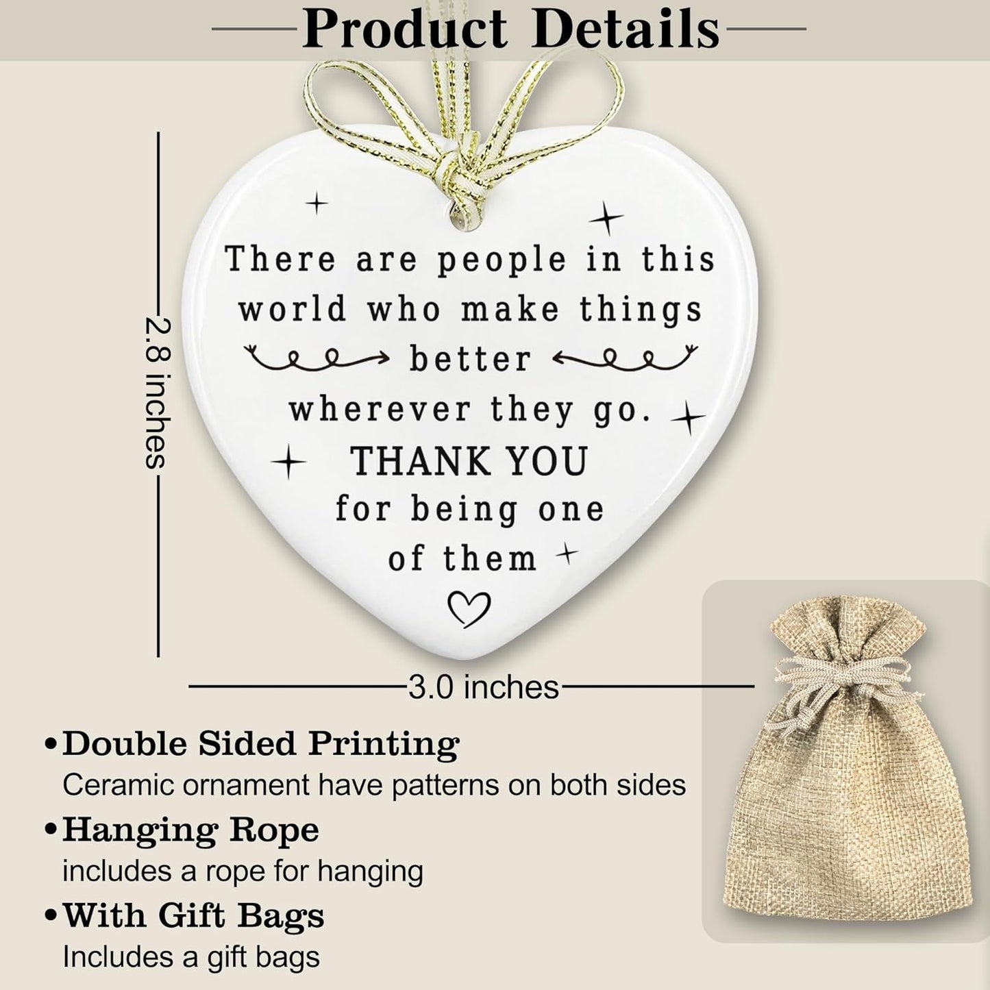 Thank You Gifts for Women & Men – Teacher Appreciation, Nurse, Coworker, Boss, Principal, Counselor – Retirement, Farewell, Going Away – Ceramic Ornament Gift