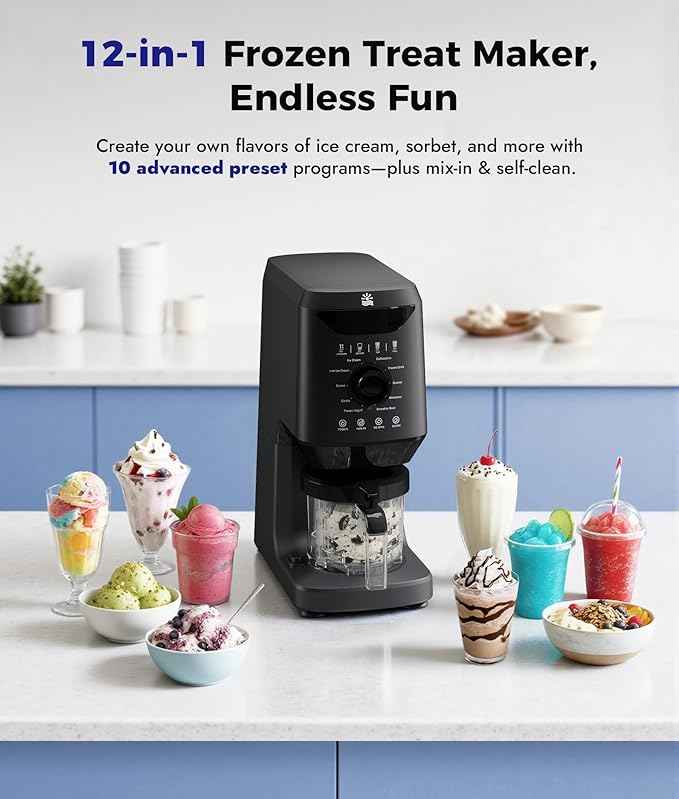 12-in-1 Ice-Cream Maker Machine - 11 Preset Programs & Self-Cleaning, Healthy Frozen Yogurt Maker for Gelato, Slushies, Sorbet, Mix-ins & More, Includes (2) Pint Containers for Home & Party