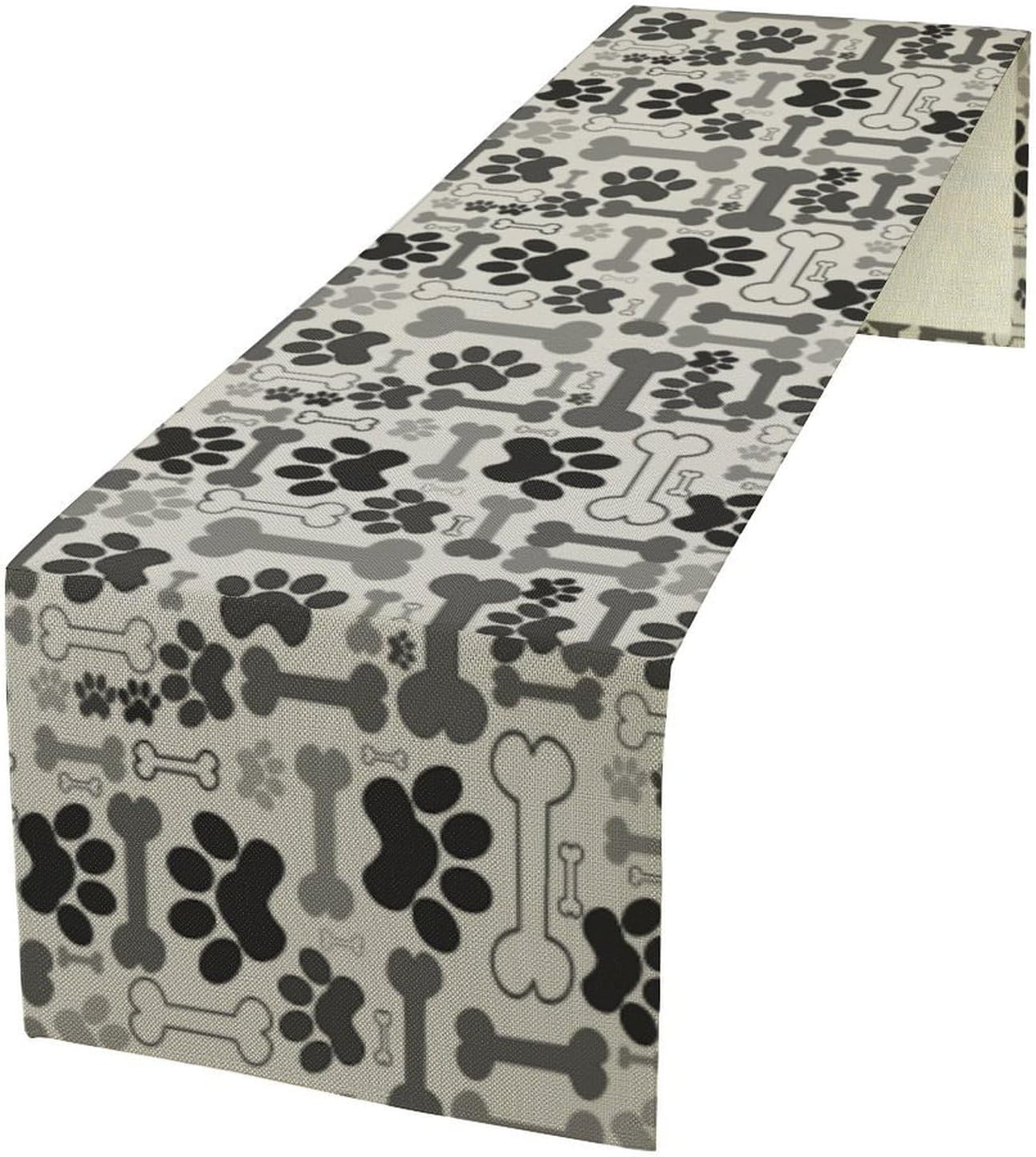 Dog Paw Table Runner,Gray Cartoon Dog Paw and Bones Puppy Dog Birthday Party Decoration Farmhouse Dining Room Kitchen Home Decor 13x36 Inch