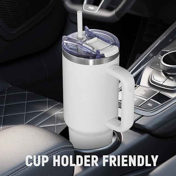 COKTIK 40 oz Tumbler With Handle and Straw, Insulated Tumbler With Leakproof Lids, Stainless Steel|BPA-Free, Cold for 24 H (Grey)