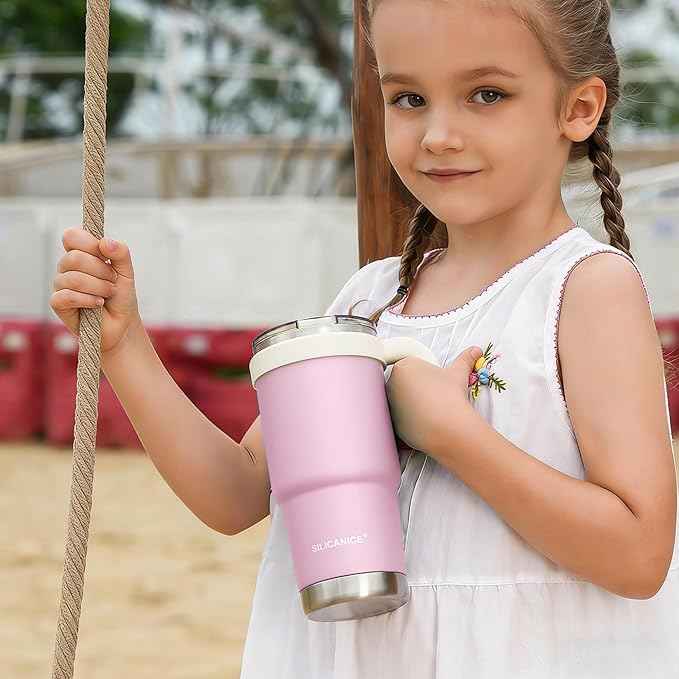 For Iced Coffee & Smoothies – Never Drink from a Moldy Lid Again: 24oz Hygienic Tumbler, 100% Leakproof Lid & Removable Foldable Spout. Reinforced Base, Fits Cup Holders-Pink sand