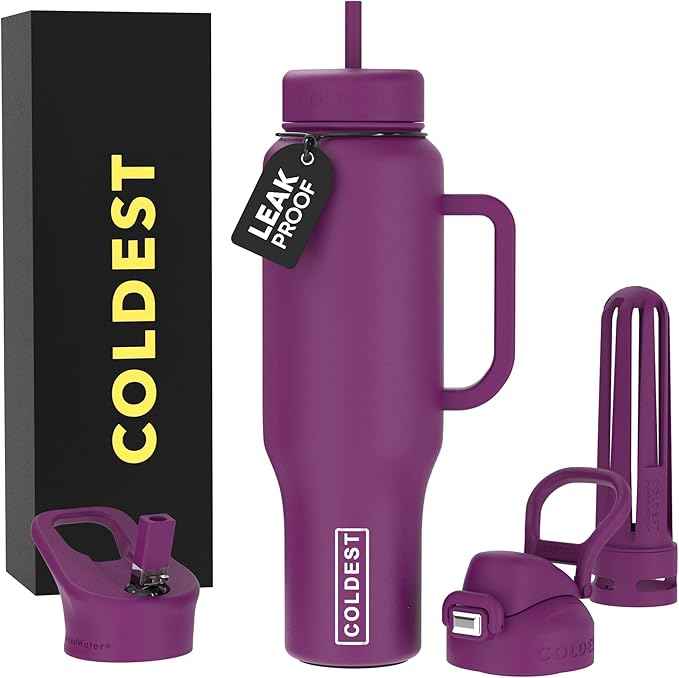 Coldest Tumbler with Handle and Straw - 100% Leak Proof Insulated Tumbler with Lid and Straw (3 Lids) - Stainless Steel Tumblers for Women & Men - Cup Holder Friendly Base, 46 oz (Purple Oasis)