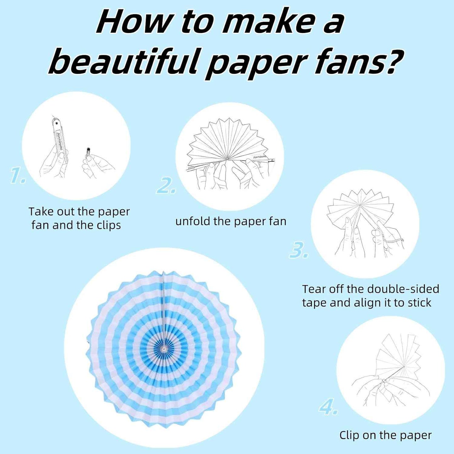 12PCS Light Blue Party Decorations, Hanging Paper Fans Party Set Round Pattern Paper Garlands Decoration for Baby Boy Shower Boy Birthday Graduation Bachelorette