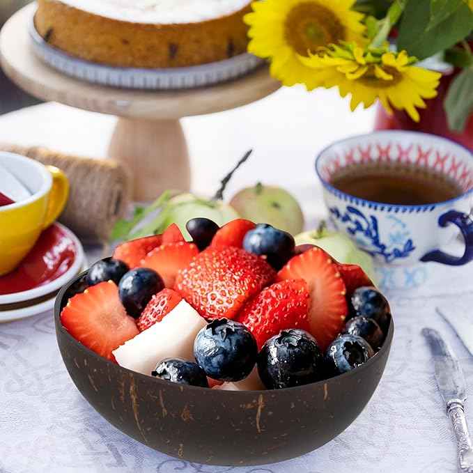 ChezMax Natural Coconut Bowl Mother of Pearl Inlaid Shell Bowls Key Bowl for Entryway Table Candy Container Nuts Holder Fruits & Dry Snack Storage Bowl Round Handcrafted Bowl for Decoration