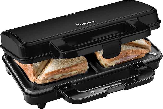 Bestron XL Sandwich maker for 2 sandwiches, Sandwich maker with non-stick coating & indicator light, 1000W, color: Black