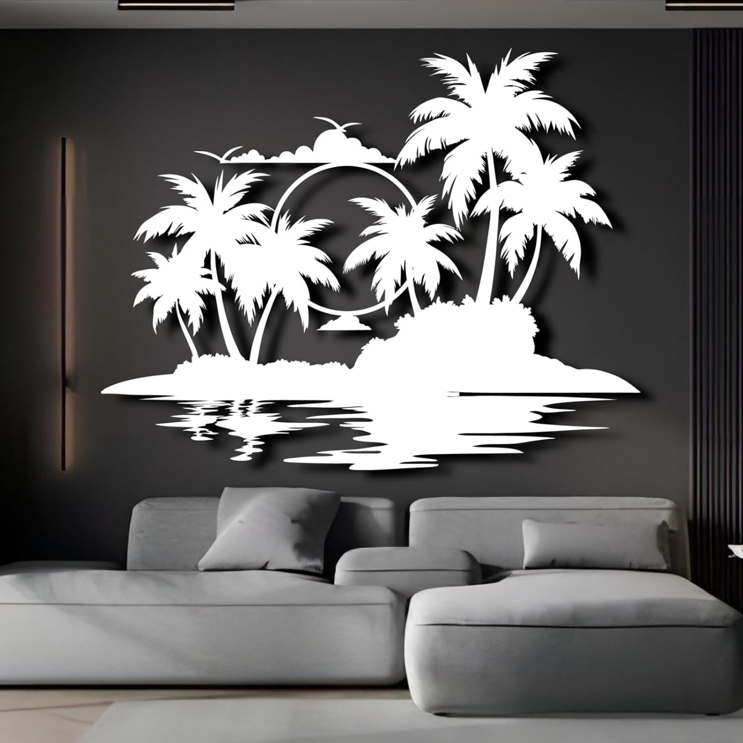 Palm Tree Metal Wall Decor,Palm Tree Metal Wall Art,Metal Palm Tree,Metal Palm Tree Wall Decor,Tropical Metal Wall Art,Beach Wall Decort,Metal Wall Decor (style 2,white,19 L" x 14 W" / 47 x 37 cm)