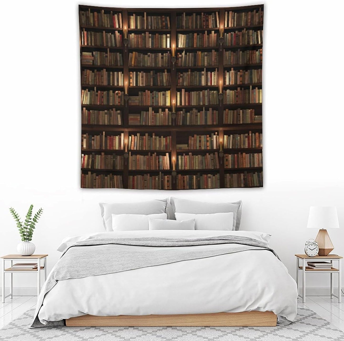 Kurtect Bookshelf Tapestry,Retro Library Bookcase Antique Mid Century Pattern Print Tapestries for Party Beach Picnic Blankets Tablecloths Living Room Wall Deocr, 60x60 in