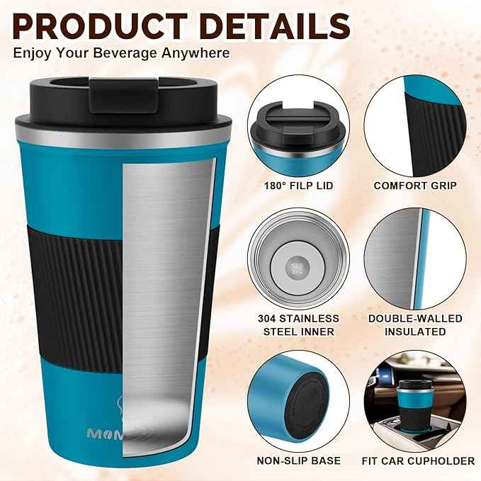 MOMSIV 12oz Travel Mug, Insulated Coffee Cup with Leakproof Lid, Vacuum Stainless Steel Double Walled Reusable Tumbler for Hot and Cold Water Coffee and Tea In Travel and Car