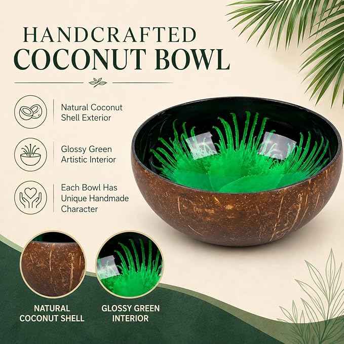 ChezMax Natural Coconut Bowl With Mother of Pearl Inlaid Shell for Entryway Table - Key, Candy, Nuts, Fruits & Dry Snack Storage Container - Round Handcrafted Decoration