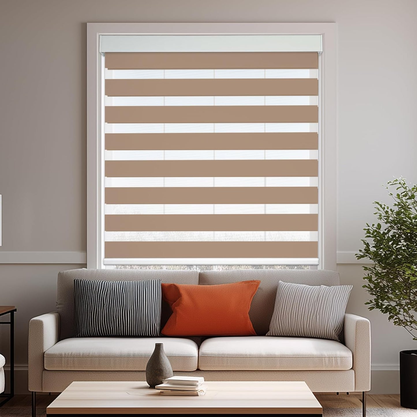 HESTIA Cordless Zebra Blinds Light Filtering Roller Shades UV Blocking Blackout Privacy Indoor Window Blind for Home Office Day and Night, Beige,27" W x 48" H