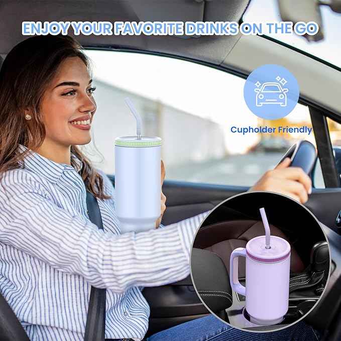 Zukro 40 oz Tumbler with Handle and Straw, Vacuum Insulated Stainless Steel Cup Fits in Cupholder for Travel, Home, Office - No Sweat & Keep Drinks Cold - Dishwasher Safe & BPA Free